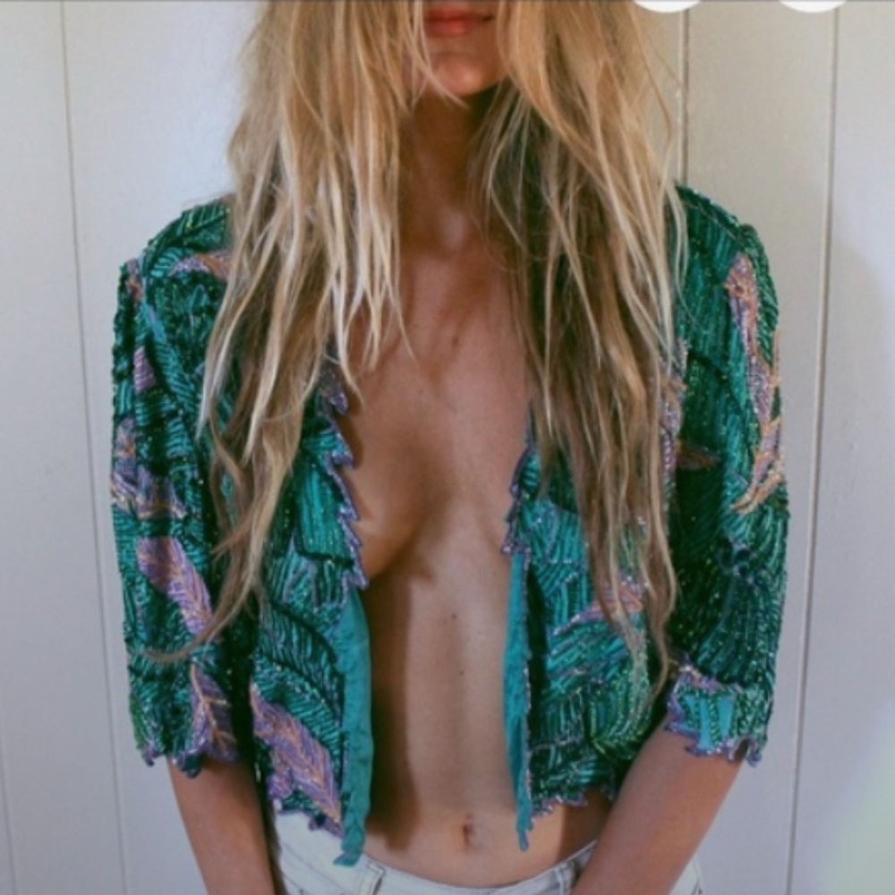 Vintage Tropical Beaded Top